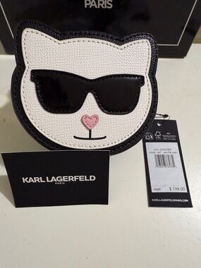 Karl Lagerfeld White & Black Cat Face Crossbody with Pink Nose
